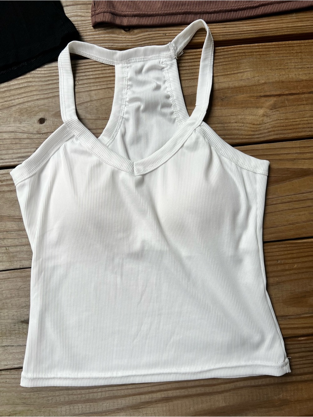 3 Women’s Medium Racerback Built in Pads Tank Tops - Black, White, Brown - Picture 2 of 10